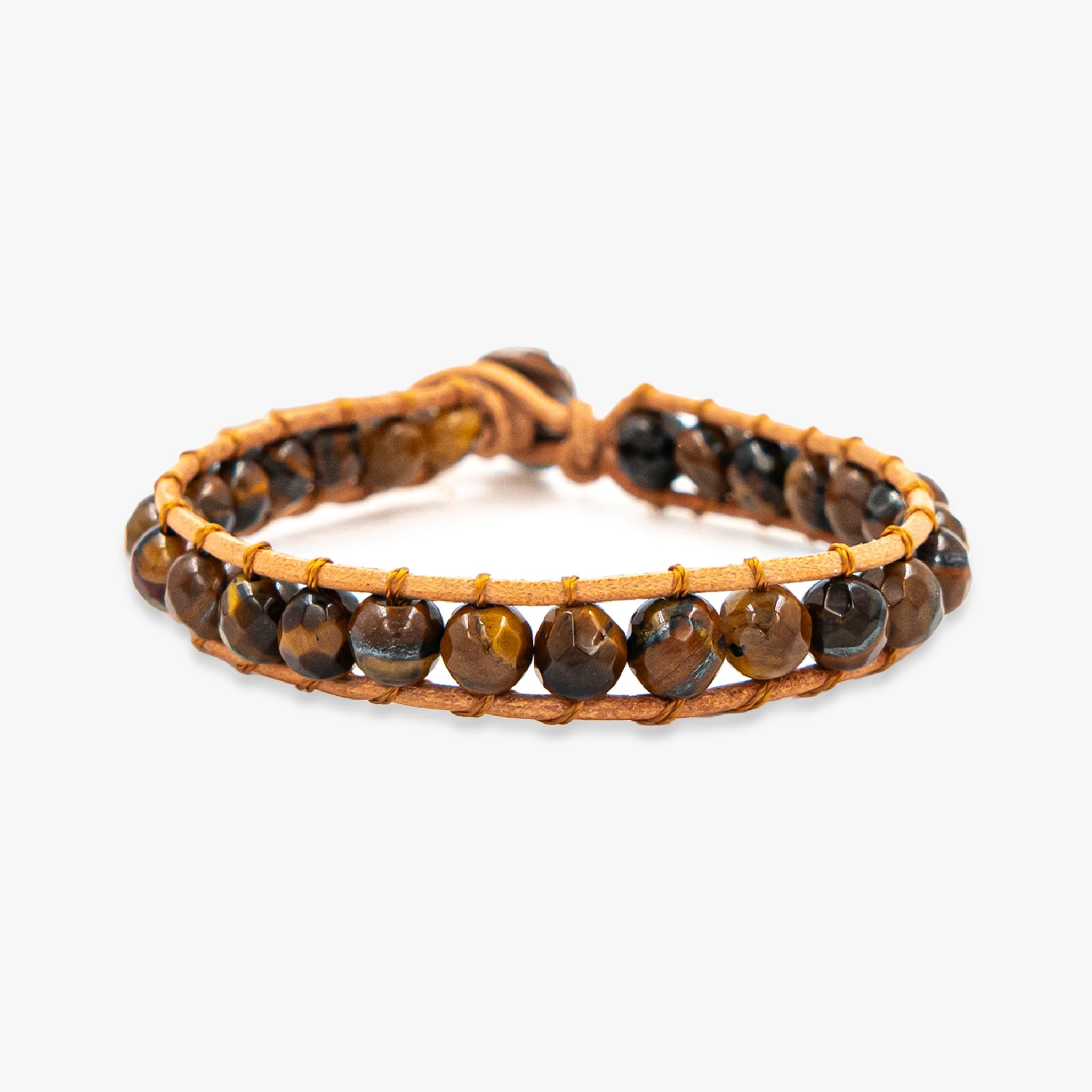 Bracelet FELID en pierres naturelles d'oeil de tigre et cuir - SLOYA